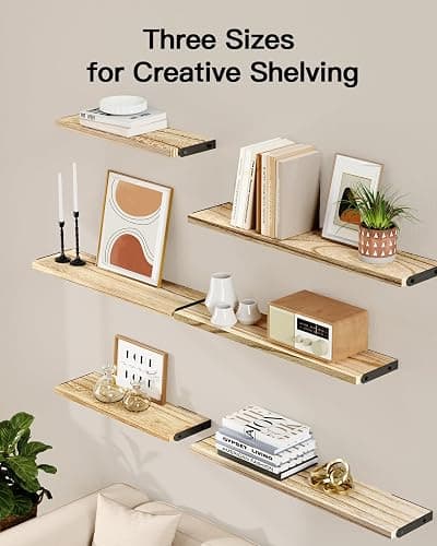 AMADA HOMEFURNISHING Long Wall Shelves, Rustic Farmhouse Style, Wood Floating Shelves for Wall Decor, Bathroom & Bedroom Storage, Living Room Book Shelves, 6pcs thumbnail 4