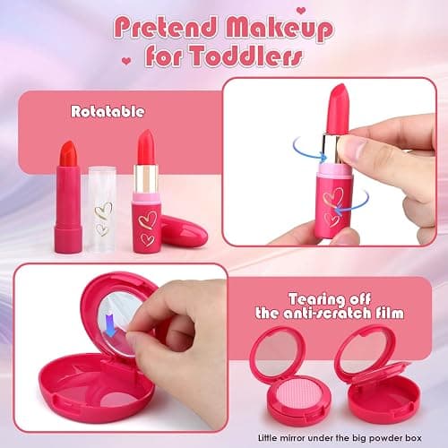Woumserta Toddler Girl Toys, Pretend Makeup Kit for Girls 3-5, Kids Play Makeup Set for Kids 3-5 4-6, Toddler Makeup Kit with Fake Makeup Set, Car Key & Make up Toy for Age 3 4 5 Year Old Girl Gifts thumbnail 4