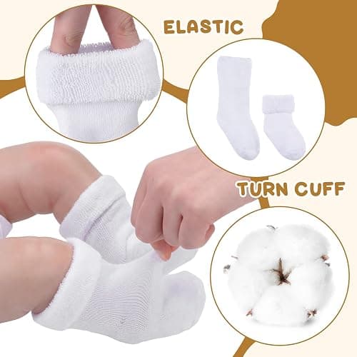 Twistover 10 Pairs Preemie Baby Terry Cotton Turn Cuff Socks for Newborn Girls Boys - Nicu thumbnail 6
