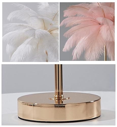 GIOAMH Natural Ostrich Feather Floor Lamp, 3-Way Color Temperature,Simple Modern Bedroom and Living Room Standing Lamp, Golden Lamp Body, G4-LED Bulb (White) thumbnail 6