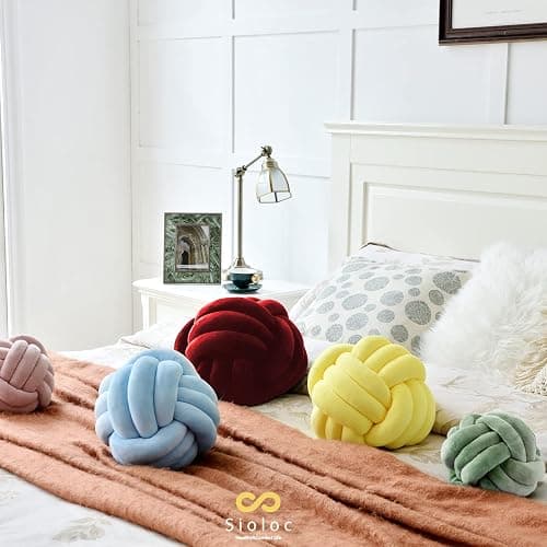 Sioloc Soft Knot Ball Pillows,Round Throw Pillow Cushion Home Decoration Plush Pillow,Throw Knotted Pillow Handmade Round Plush Pillow（7.8inches,Burgundy） thumbnail 3