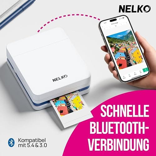 Nelko Fotodrucker für Smartphone, PP01 Mini Fotodrucker, 20 Blatt, Weiß | Tintenstrahl‑Aufkleberdrucker für iOS & Android, mit Bearbeitungs‑App & selbstklebendem Fotopapier, Ideal für DIY und Schule thumbnail 3