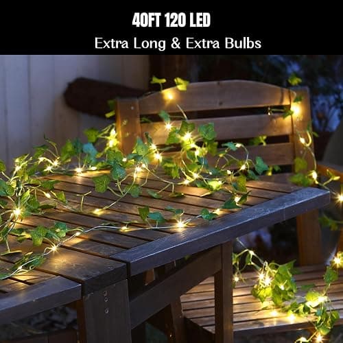 Extra Length 40ft 120 LED Vine with Fairy Lights Pothos String Lights USB Plugin & Battery Operated Leaf Lights with Timer 8 Modes Remote Decorative Light for Bedroom Graduation Party - Warm White thumbnail 6