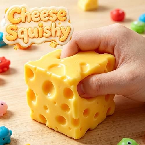 Cheese Squishy Stress Relief Original Sensory Food Squishy Stress Relief Fidget Toy Stress Balls for Adults (Yellow-1PC) thumbnail 5
