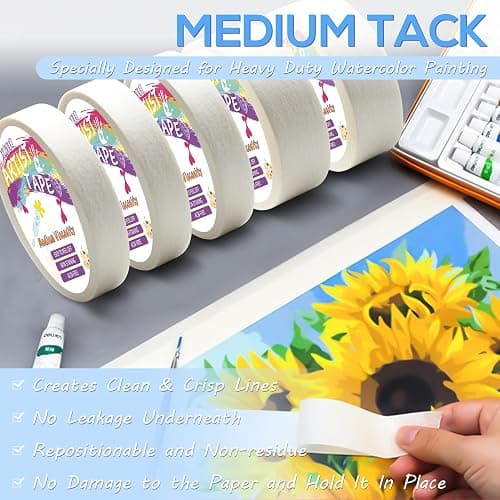 XUNAXI 2 Packs Artist Tape Medium Tack White Art Tape for Watercolor Paper Drafting Art Painting Canvas Framing Acid Free Masking Tape- 0.25IN Wide 197FT Long Total thumbnail 3