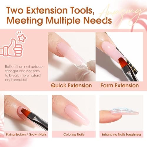 ROSALIND Poly Nail Gel Kit -14 Colors +72 Nail Art Accessories kit Clear Nude Poly Nails Gel Kit Starter Kit with Mini UV Lamp Slip Solution Basic Tools for Beginners with Everything thumbnail 6