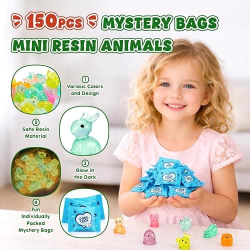 150 Pcs Mystery Bag Mini Resin Animals, Glow in The Dark Figures Blind Bags, Forest Variety Pack, Miniature Figurines for DIY Crafts, Micro Landscape Fairy Garden Decor, Party Favors, Gifts (Animals) thumbnail 2