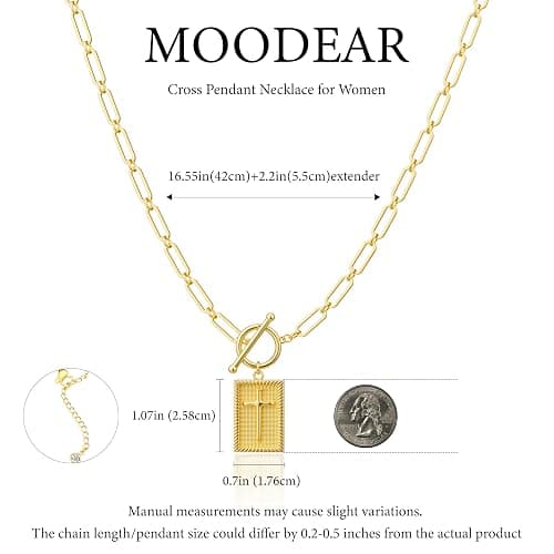 Moodear Cross Necklace for Women Trendy Chunky 14K Gold Plated/Silver Plated Cross Pendant Necklace Toggle Clasp Paperclip Chain Dainty Charm Necklace Fashion Religious Simple Jewelry Christian Gifts for Women Faith thumbnail 4
