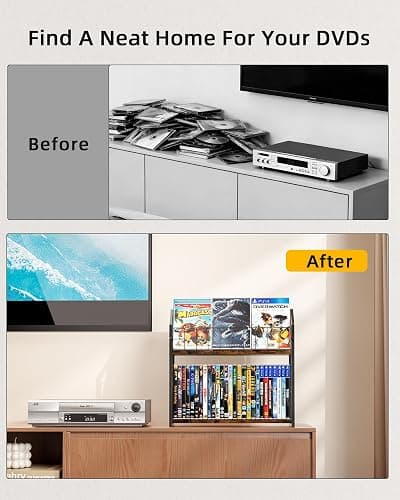 TJ.MOREE 2 Tier 56 Capacity DVD Rack/Storage/Holder and Vinyl Record Storage, Industrial Retro Carbon Steel/Wood, Space Saving Desktop Organizer thumbnail 8