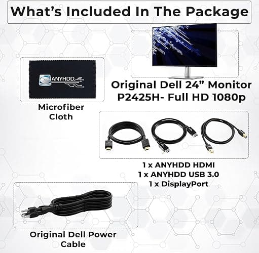 Dell P2425H Computer Monitor Screen 24" 16:9 IPS Display with Stand - 1 Year Warranty, 100Hz Full HD, 1920 x 1080 with Power Cable, Anyhdd DisplayPort, HDMI, USB 3.0 Upstream Cable & Cloth - New thumbnail 2