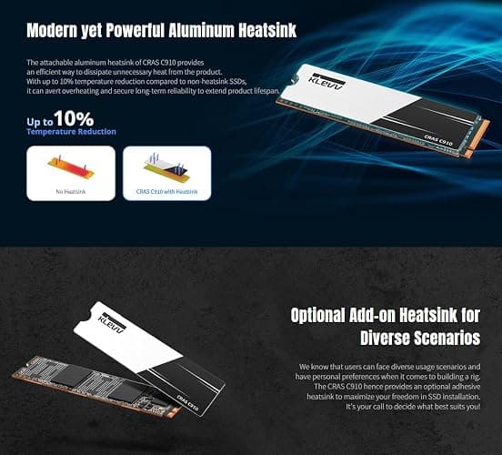 KLEVV CRAS C910 500GB M.2 2280 NVMe PCIe Gen4x4 Laptop & Desktop Internal SSD Heatsink Included, up to 5000MB/s (K500GM2SP0-C91) thumbnail 4