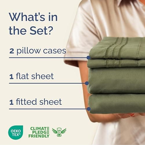 Queen Size 4 Piece Sheet Set - Breathable & Cooling Sheets - Sage Green | Hotel Luxury Bed Sheets for Women & Men, Deep Pockets, Easy-Fit, Extra Soft and Wrinkle Free Sheets, Oeko-Tex Bed Sheet Set thumbnail 2