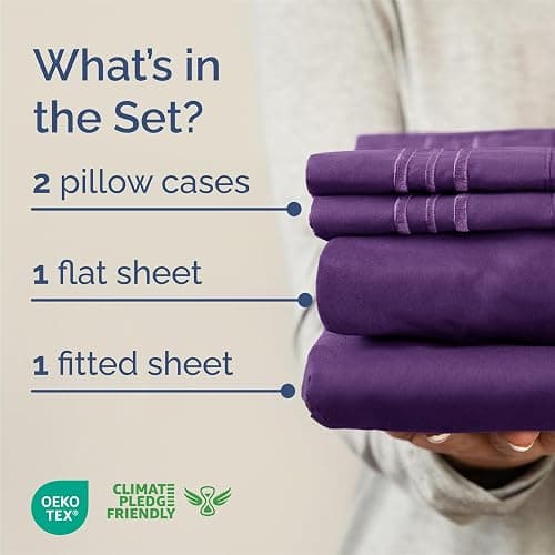 King Size 4 Piece Sheet Set - Comfy Breathable & Cooling Bed Sheets Set - Hotel Luxury Bedding for Women, Men, Kids, Teens, Boys & Girls - Deep Pockets, Ultra-Soft, Wrinkle Free - Oeko-Tex - Purple thumbnail 3