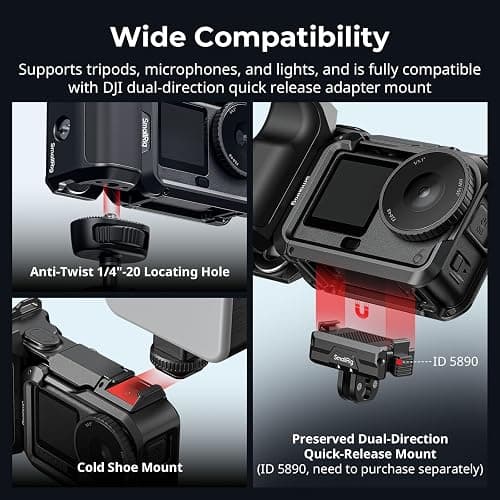 SMALLRIG Handle Grip Kit for DJI Osmo Action 6 with Metal Cage, Street Photography Grip for DJI, Action 6 Cage with Shutter Button, Cold Shoe, Wrist Strap, Lens Cover, 1/4 Threaded Hole - 6037 thumbnail 5