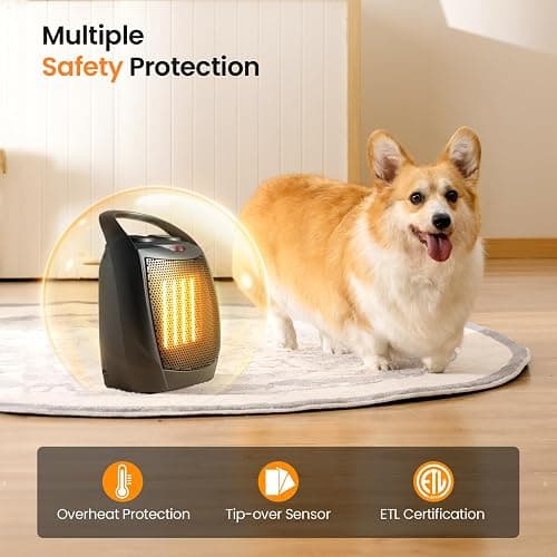 Kismile Small Electric Space Heater Ceramic Space Heater,Portable Heater Fan for Office with Adjustable Thermostat and Overheat Protection ETL Listed for Kitchen, 750W/1500W(Black) thumbnail 4