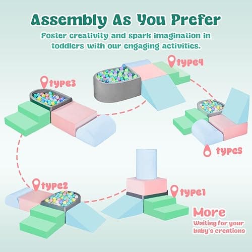 Climbing Toys for Toddlers, Foam Baby Climbing Blocks with Ball Pit for Toddlers 1-3 Inside, 5-Piece Soft Play Blocks, Indoor Climb Crawl Activity Play Set, Birthday Gift (Balls not Included) thumbnail 3