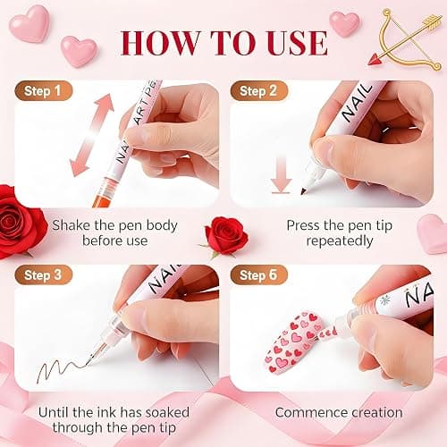 Nail Art Pens 12 Colors - 3D Quick-Dry Nail Art Markers for Kids, Girls, Drawing Painting Liner Brush for Painting, Drawing, Lines & Designs, Gifts for Women Girls thumbnail 4