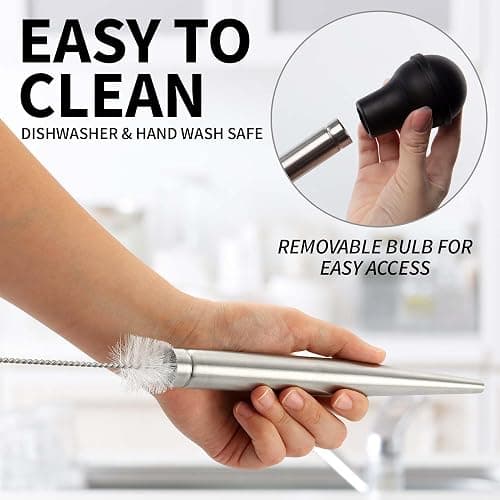 Zulay Kitchen Stainless Steel Turkey Baster for Cooking - Food Grade Metal Baster Syringe & Silicone Suction Bulb - Large Size With 2 Detachable Needles and Cleaning Brush thumbnail 6