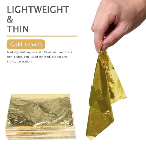 200Pcs Gold Leaf Sheets Gold Foil Sheets for Gilding Crafting, Art & DIY Projects, Picture Frames, Home Walls, Interior and Multi Artistic Decoration, Imitation Gold Foil Sheets 5.5" x 5.5" thumbnail 2