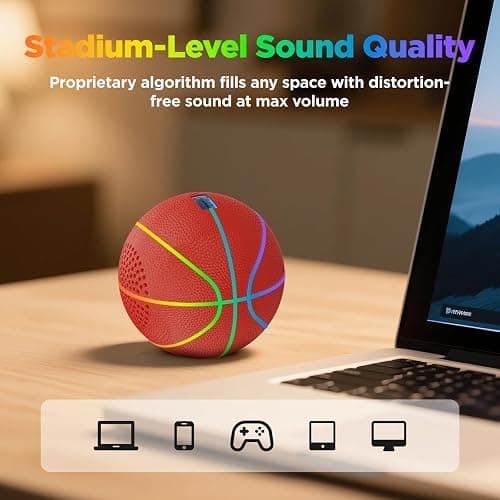 Portable Bluetooth Speaker with LED Lights & Dynamic Bass - Wireless Basketball Speaker for Sports Fans, 8H Playtime, Beat Sync Light Show, IPX4 Splashproof - Ideal Gift for Kids, Teens, Adults thumbnail 2