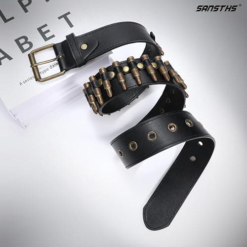 SANSTHS Rivet Belts for Women Men Black Studded Gothic Belt Punk Belt with Metel Buckle for Jeans Hip Hop thumbnail 4