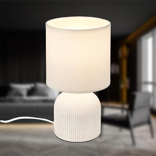 BRILONER - Tischlampe mit Stoffschirm, Kabelschalter, Keramikfuß, Lampe, Nachttischlampe, Tischleuchte, Dekolampe Flur, Bürolampe, Leselampe, Wohnzimmer, Schlafzimmer, 15x28 cm (DxH), Weiß thumbnail 7