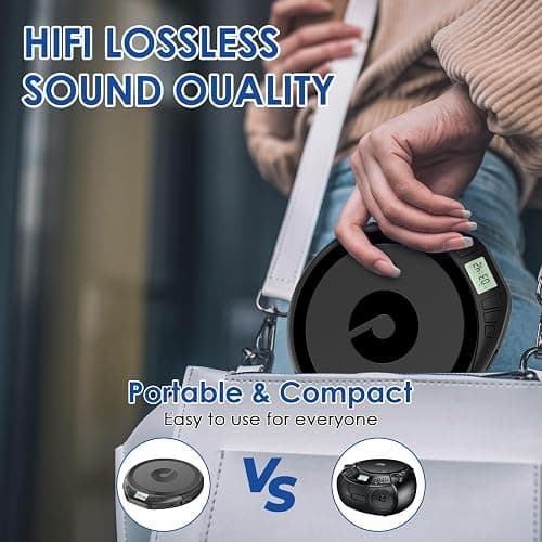 Gueray CD Player Portable CD Dsicman: with Earphones for Car with Anti-Skip Shockproof with LCD Display Support PROG Memory Repeat Function (Black) thumbnail 6