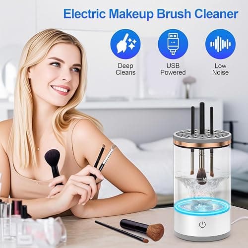 Electric Makeup Brush Cleaner Machine, Efficient Makeup Brush Cleaner for All Brush Types, Keeps Brushes Hygienic and Skin Healthy，1 Pack - White thumbnail 6
