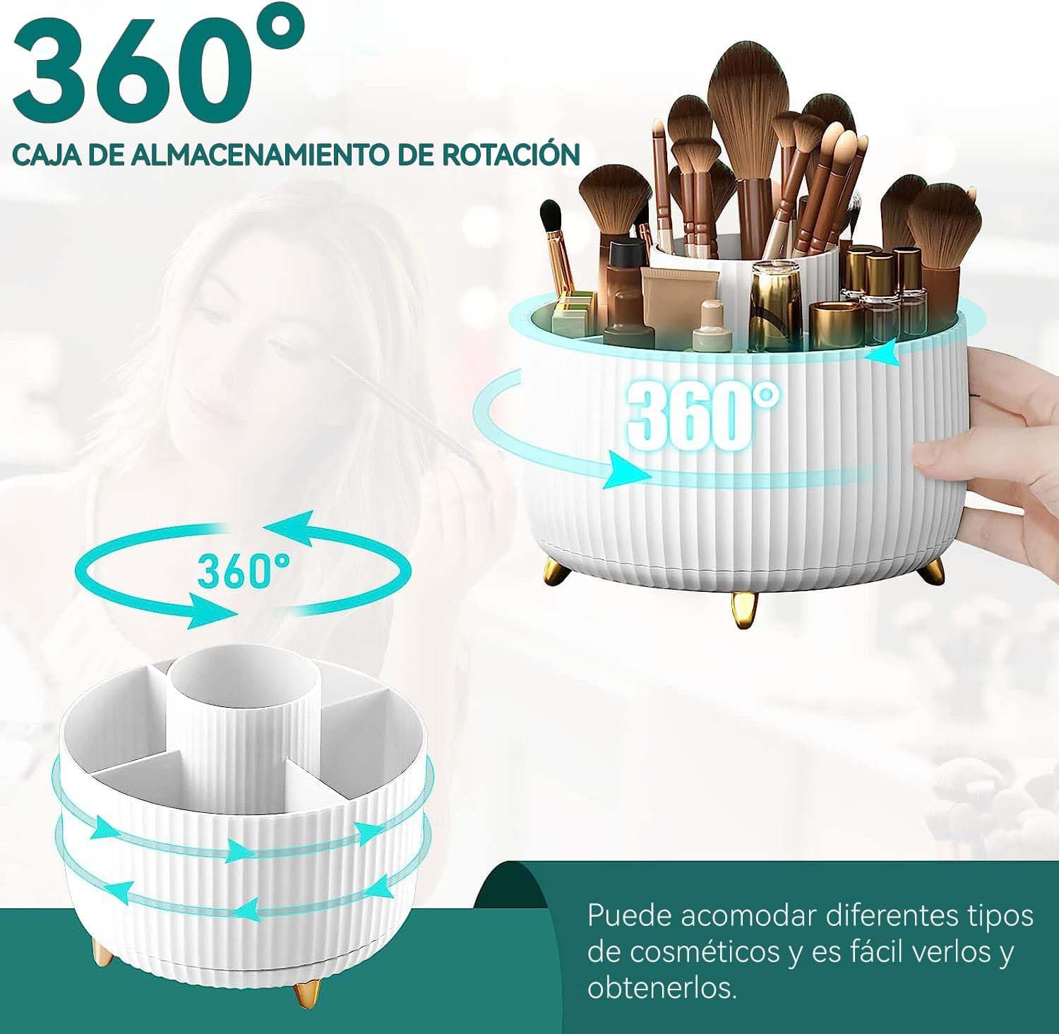 Organizador de Escritorio Giratorio 360 Grados -Organizadores de Maquillaje,Portalapiz para Escritorio,Organizador Multiusos Para Dormitorio, Cocina, Oficina, Etc.… thumbnail 2