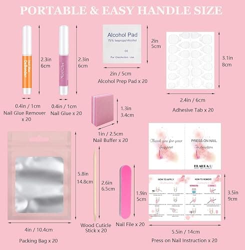20PCS Press On Nail Tool Kit: Nail Prep Kit with Glue, Remover, Mini File, Buffer, Prep Pad, Adhesive Tabs, Wood Stick, Instruction Card thumbnail 2