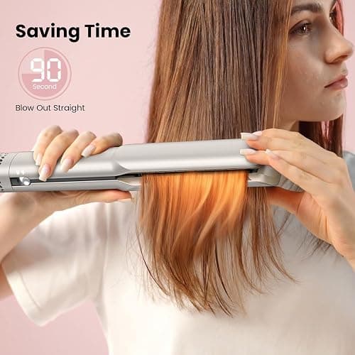 Hair Straightener - 2 in 1 Air Straightener and Hair Dryer Combo with High Speed Airflow + Wet to Dry Hair Straightener + Rapid Heat-Up + Customizable Temperature + LCD Display & Auto Shut-Off + No Heat Damage(Light Gold) thumbnail 7
