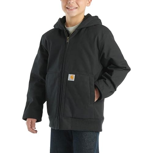 Carhartt Boys' Flannel-Lined Hooded Canvas Insulated Zip-Up Jacket thumbnail 3