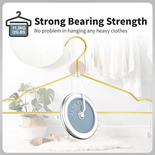 SPECILITE Metal Wire Clothes Hangers Bulk 30 Pack with Notches for Standard Size Coats, Shirts, Suits, Pants, Heavy Duty, Space-Saving, Gold thumbnail 3