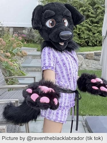 oneandonlycostumes black dog fursuit head and tail regulated jaw, furry head thumbnail 3