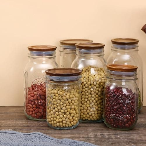 6 Pack Regular Mouth Mason Jar Lids Reusable canning lids Acacia Wooden mason jar Lids with Airtight Silicone Seal, Brown (6PCS Regular Lids) thumbnail 7