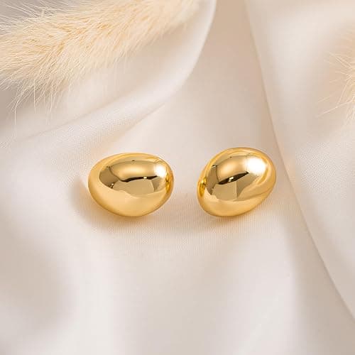 HANLI Chunky Earrings - 14K Gold Plated Statement Knot Geometric Oval Dainty Earrings for Women Hypoallergenic Trendy Jewelry thumbnail 7