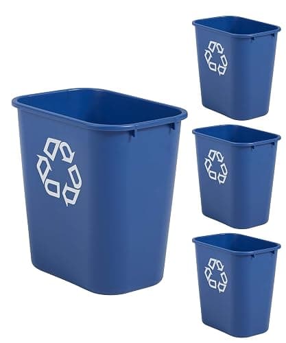 Rubbermaid Commercial Products Deskside Recycling Can, 7-Gallon/28-Quart, Blue Recycling Symbol, Plastic, for Bedroom/Bathroom/Office/Under Desk/Sink, Pack of 4 - Image 1