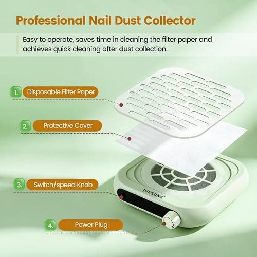 JODSONE Mini Nail Dust Collector PocketSized 6000RPM Powerful Suction Portable Nail Salon with 30 Filters Green thumbnail 8