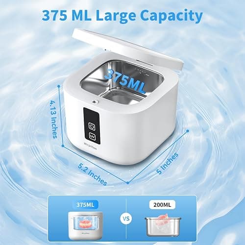 Ultrasonic Retainer Cleaner Machine, 48KHz Dental Cleaning Pod for Denture, Mouth Guard, Aligner, Night Guard, Braces, Toothbrush Heads, Jewelry with Digital Timer & 6 Modes, 13oz Capacity, White thumbnail 7