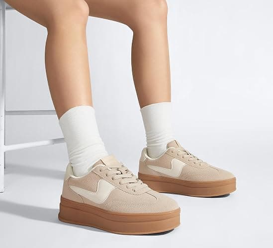 LUCKY STEP Women's Platform Fashion Sneakers Thick Sole Suede Genuine Leather Classic Rubber Gum Sole Low Top Casual Walking Shoes thumbnail 3