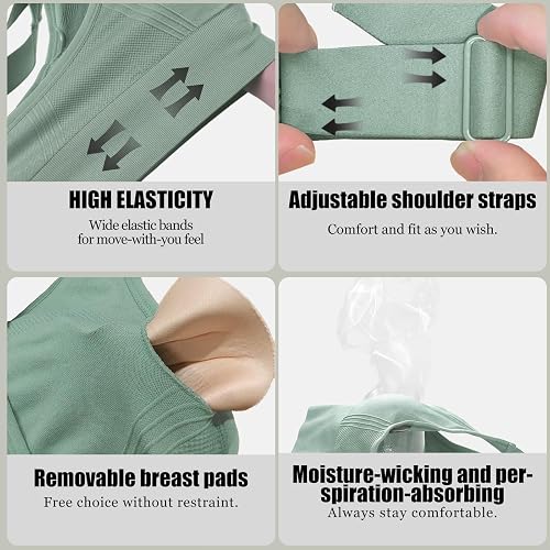 Tmeefee Adjustable Sports Bras for Women: 3 Pack High Support Padded Racerback Sport for Large Bust Workout Running Gym thumbnail 6