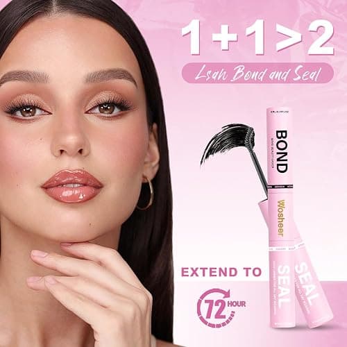 Wosheer Eyelash Glue 2 In 1 Cluster Lash Bond and Seal for Eyelash Extensions Individual Cluster Lashes with Strong Hold Eyelash Waterproof 72h (Black Lash Glue) thumbnail 2