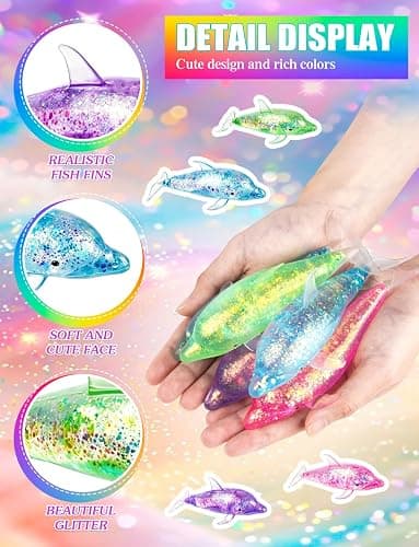 4Pack Dolphin Sugar Stress Balls Cute Glitter Dolphins Fidget Toys for Kids Adults, Soft Sea Animals Sensory Toys for Stress Relief Party Favors Easter Basket Stuffers thumbnail 3