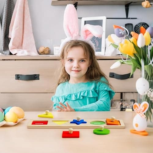 QODOFLR First Jumbo Knob Wooden Shape Puzzle for Toddlers 1-3,Montessori Toddler Puzzle Toys for1-2 Year Old,Preschool Learning Peg Puzzles Toys for Baby Kids thumbnail 2