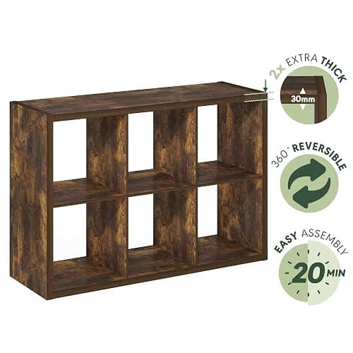 Furinno Cubicle 6-Cube Book Shelf, Extra Thick Frame Bookshelf, Amber Pine | 14.6" x 44" x 30", Horizontally & Vertically Reversible Bookcase with Open Back, for Living Room, Bedroom, Home Office thumbnail 8