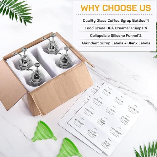 Coffee Bar Accessories,MHDCLY Coffee Syrup Dispenser - 4pack,16.9oz Syrup Dispenser with Labels ，Syrup Pump Dispenser for Coffee Bar(Silver pump) thumbnail 4