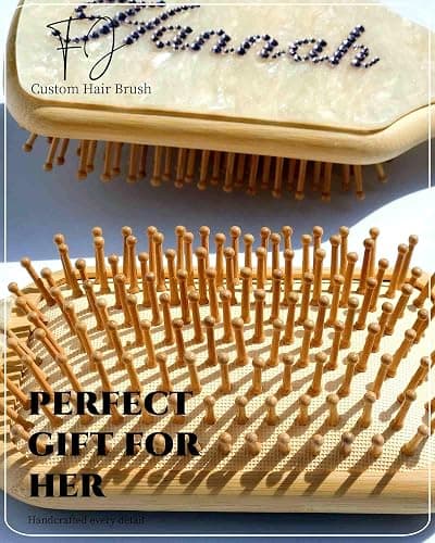 Custom Hair Brushes for Women,Personalized Hair Brush with Colorful Name,Customized Natural Wooden Bamboo Brush,Handmade Rhinestones Hairbrush for Massaging Scalp(Pearl White-Square) - Pearl White-Square thumbnail 7