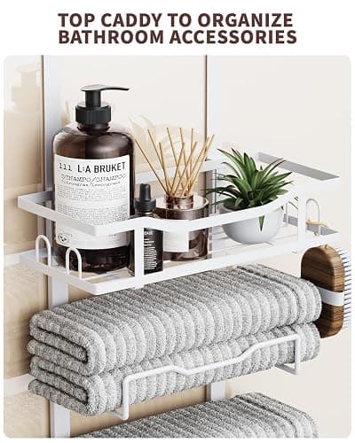 Aetyord Hanging Towel Racks for Bathroom No Drill - Over The Door 6-Tier Bath Towel Storage Organizer for Small Bathrooms - Back Door Large Tiered Towel Holder Hanger for Rolled Towels RV Camper White | 6-Tier Over The Door Bath Towel Storage Organizer with Metal Shelf Basket for Small Bathrooms RV Camper White thumbnail 7