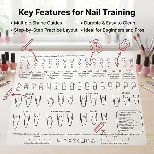 Nail Tech Practice Mat, Acrylic Nail Art Training Silicone Mat, Foldable Washable Nail Desk Mat for Practice Nails, Nail Salon Accessories & Nail Art Practice Sheet thumbnail 2
