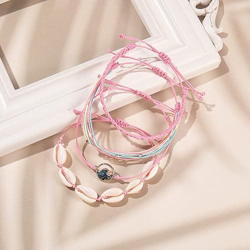 Boho Wave Shell Beaded String Bracelets Cute Braided Summer Beach Jewelry | Adjustable Stackable Friendship Gifts Abalone Cowrie Waterproof Thread Plus Size Layered Surfer Accessories for Women thumbnail 5
